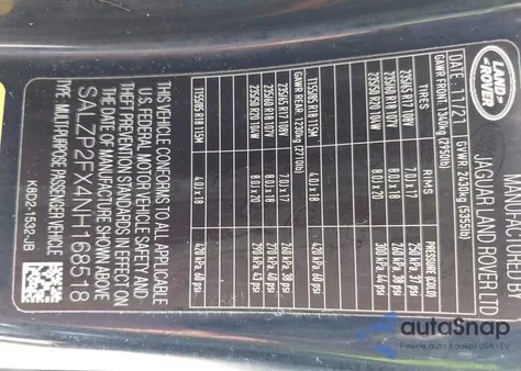 2022 Land Rover Range Rover Evoque Se z USA, uszkodzony, nr VIN SALZP2FX4NH168518